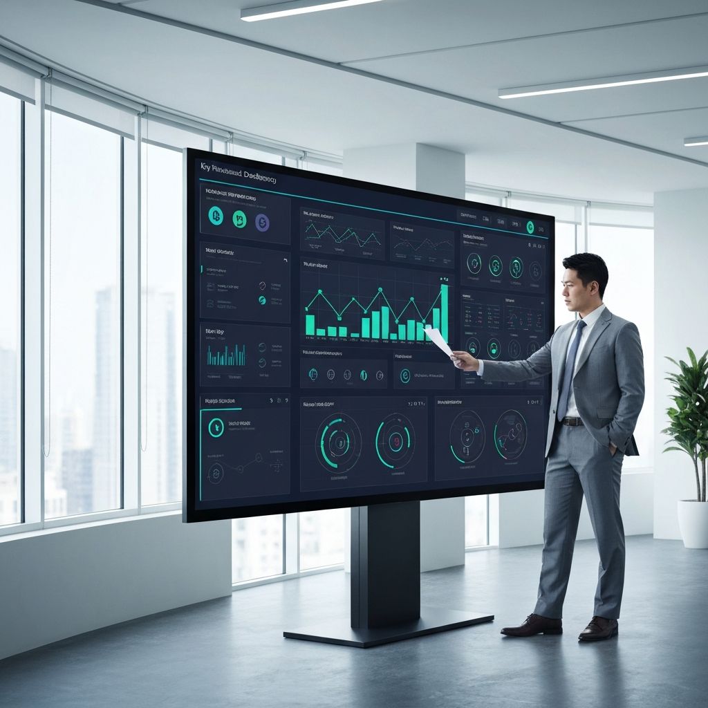 Modern financial technology workspace featuring multiple monitors displaying real-time financial dashboards, cloud-based accounting systems, and analytics tools used by Wiz Management CPAs